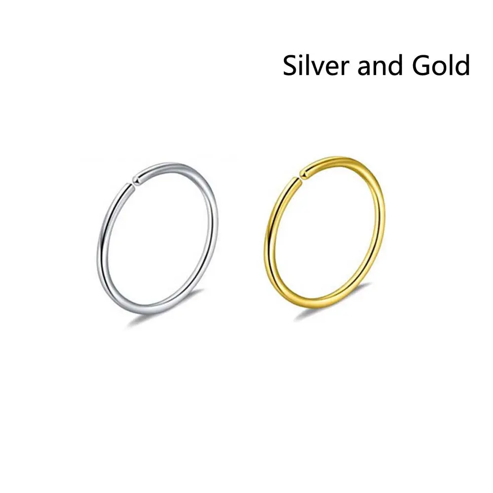 Silver and Gold 2 шт 20 г 0,8 мм Тонкий поддельный нос кольцо перегородка спираль ноздри пирсинг Лабрет губы поддельные пирсинг титана хряща поддельные серьги обруч - Окраска металла: Silver and Gold