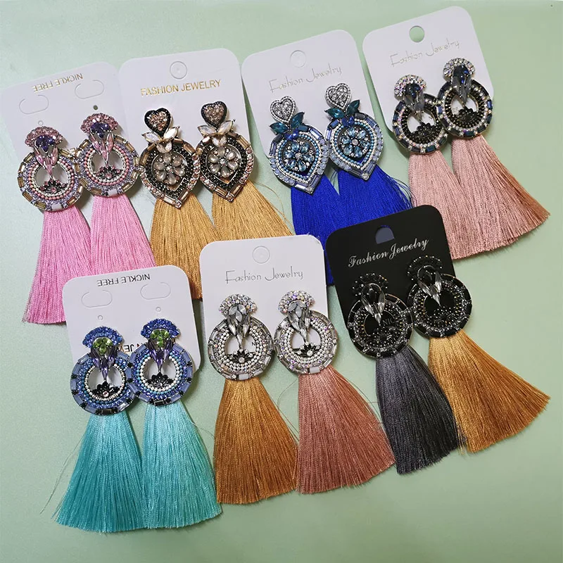 Женские длинные серьги-кисточки желтые Винтажные серьги-подвески с кристаллами