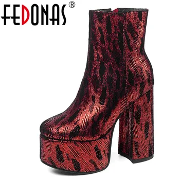 

FEDONAS Women Sexy Platforms Ankle Boots Synthetic Leather Super High Heels Party Night Club Shoes Woman Fashion Big Size Boots