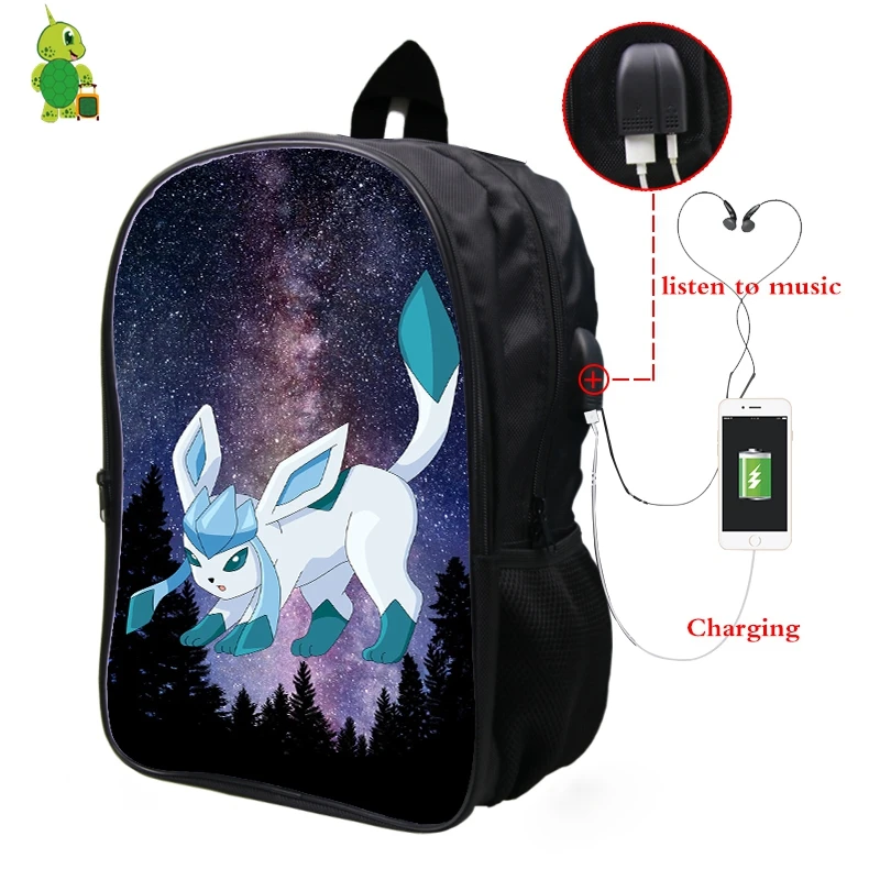 Pokemon Glaceon Galaxy Космический рюкзак Многофункциональный USB зарядка Разъем для наушников ноутбук рюкзак для подростков мужчин и женщин школьные сумки - Цвет: 12