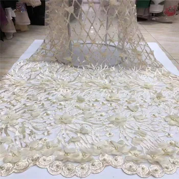 

2019 African Lace Fabric with beads and stones Embroidered Nigerian Lace High Quality French Tulle wedding Lace Fabric