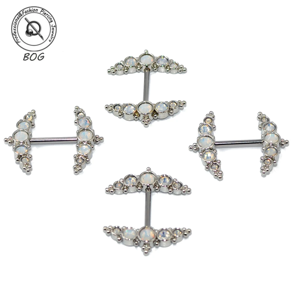 Haute кутюр Bijoux Side синтетический опал CZ драгоценный камень для соска в форме штанги кольцо Мода ниппель щит пирсинг тела ювелирные изделия 14 г