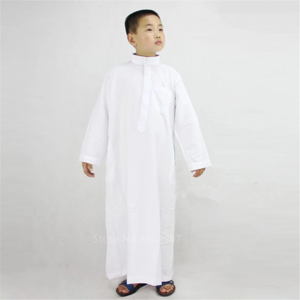 Boys Jubba Thobe Islamic Clothing Saudi Arabia Solid Muslim Kaftan Kids Brother Abayas Long Sleeve Arab Middle East Robes