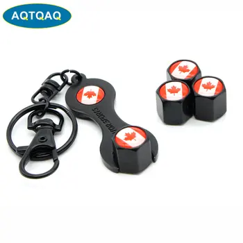 

5Pcs/Set Canada Flag Style Anti-theft Car Wheel Air Tire Valves Tire Valve Caps Stem with Wrench Keychain Ring Spanner New