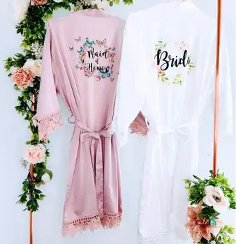 

personalize any text language Unique Custom logo Wedding Bride to be Bridesmaid gifts Personalized satin kimono robe gift