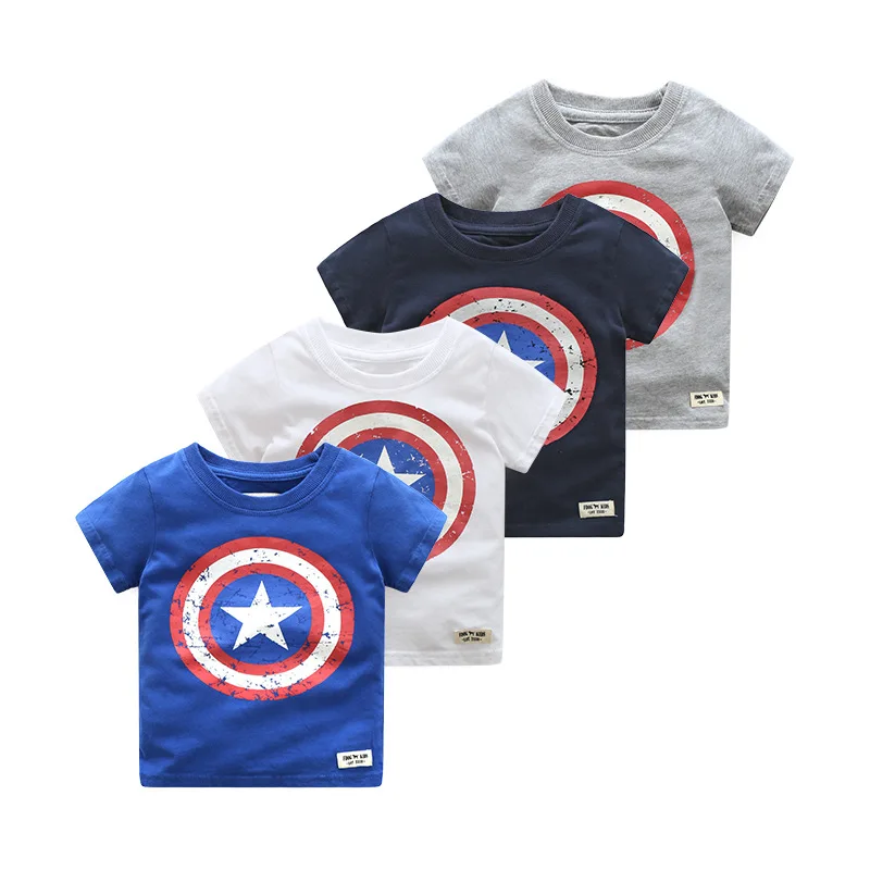

European And American Style Foreign Trade Childrenswear CHILDREN'S Short-sleeved T-shirt Pure Cotton Washing Brushed Summer Amer