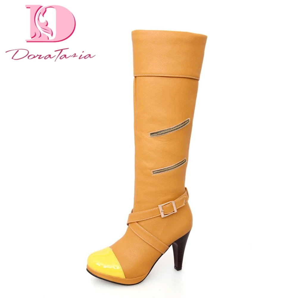 

Doratasia 2019 Classic Large Size 30-48 High Heel Boots Shoes Woman cross-belt Zipper Lady Women Knee High Boots Botas De Mujer