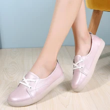 Plardin Neue Freizeit Echtem Leder Nähen Skate Schuhe Flache Frauen Schuhe Ballett Spitze Up Knappe Sneaker Frauen Wohnungen Schuhe(China)