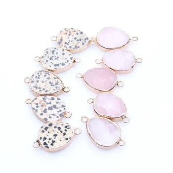 

5pcs Natural Stone Crystal Ellipse Connector Metal Edging Fashion Jewelry Making DIY Necklace Bracelet Sweater Chain Accessories