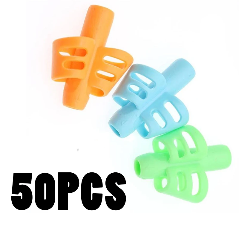 50pcs Pan Holder ldren Writing Pencil  Kids Learning Practise Silicone Pen Aid Grip Posture Correction Device for Students