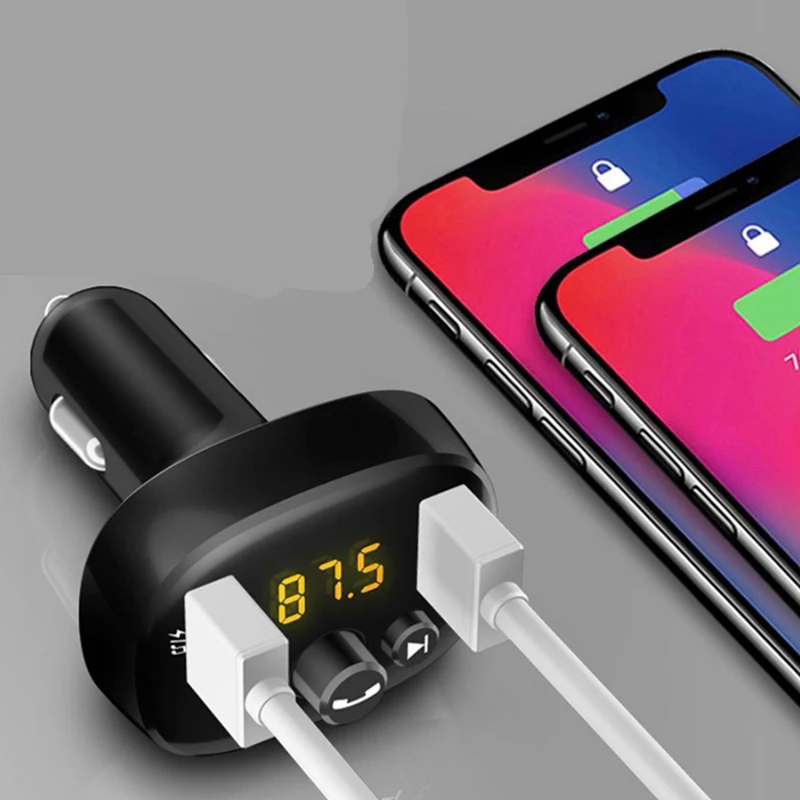 2 USB Автомобильное зарядное устройство комплект громкой связи FM передатчик Aux модулятор аудио MP3 плеер Bluetooth 4,2 быстрая зарядка автомобильное USB зарядное устройство