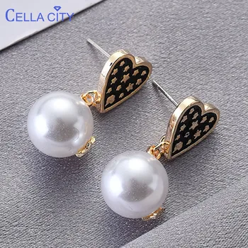 

Cellacity Heart shaped Silver 925 Jewelry with Pearl Earrings for Women Geometry Creative design Ear drops Star Female Dating