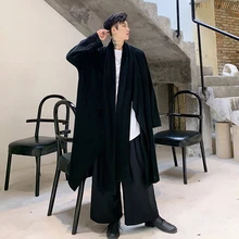 Осенний мужской черный негабаритный длинный кардиган вязаный мужской свитер в стиле хип-хоп винтажный свитер для улицы корейский стиль трикотаж