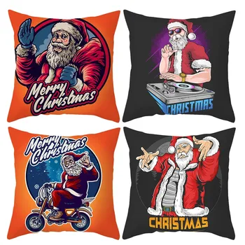 

4PC Christmas Santa Claus Series Pillowcase Washable Non-Fading Sofa Cushion cojines navidenos linen and cotton pillowcase