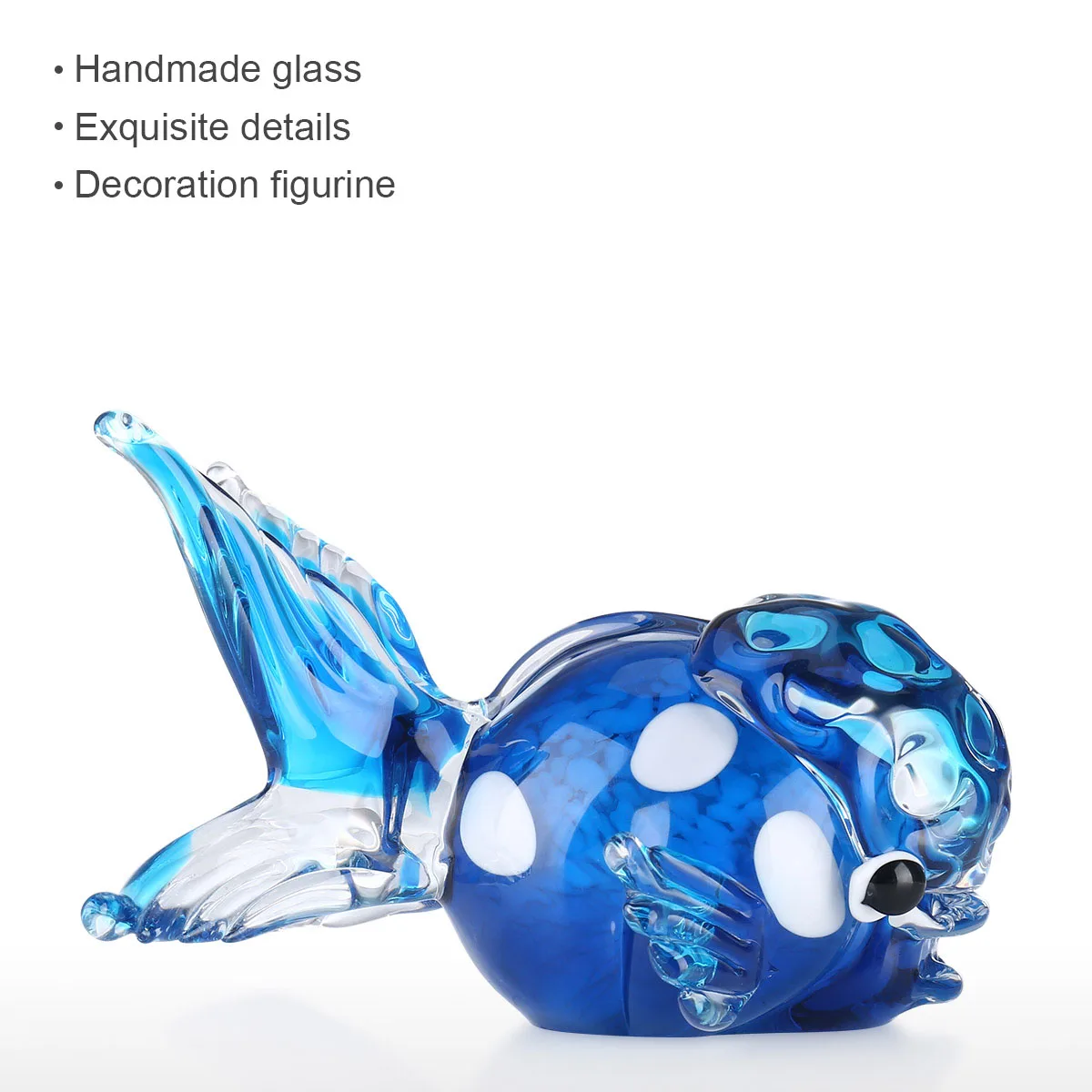

Hot Modern Figurine Blue Glass Fish with Lion Shaped Head Glass Handblown Art Sea Animal Figurine Home Decoration
