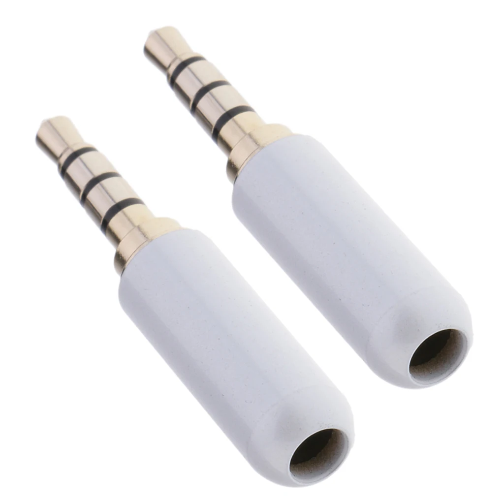 2Pack 3.5mm 4 Pole TRRS Male Plug headphone Jack Cable Connector, White Wire Connector Heaphone Plug Earphone Jack