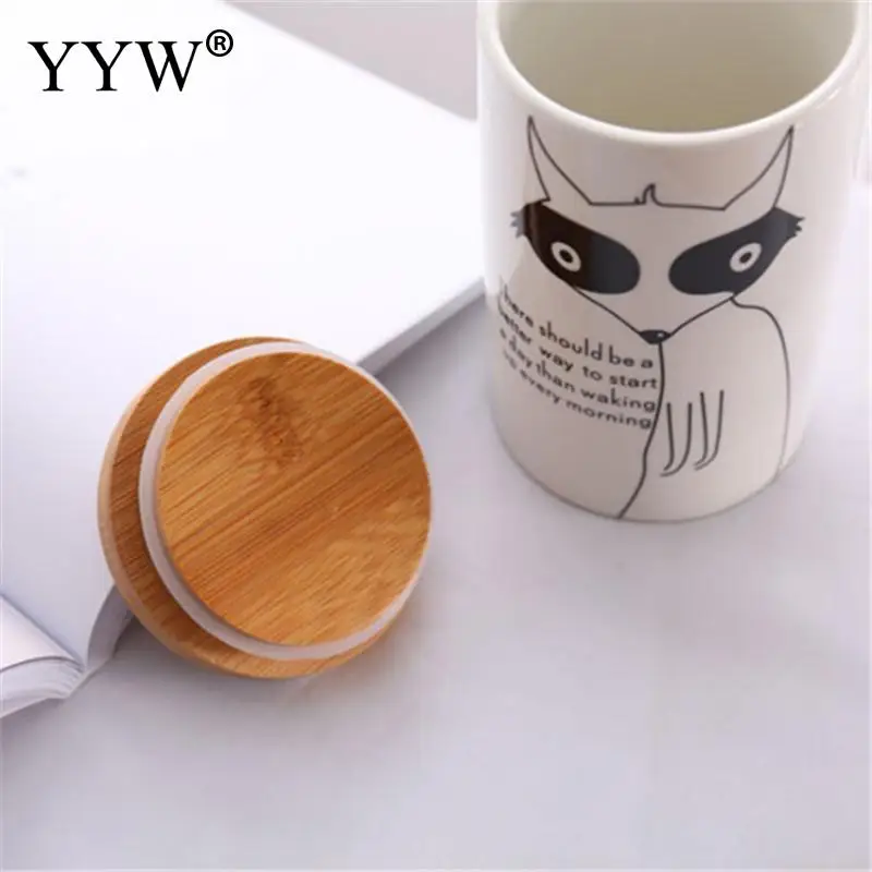 Cute Kitchen Storage Box With Wood Cover Animal Pattern Jars For Spices Slimes Sugar Bowl Cans For Storage Bank Candy Mason Jar