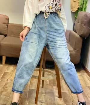 

Plus Size Cotton Denim Jeans for Women Casual Vintage 2020 Spring Autumn Winter Elastic High Waist Jeans Woman Korean Fahsion