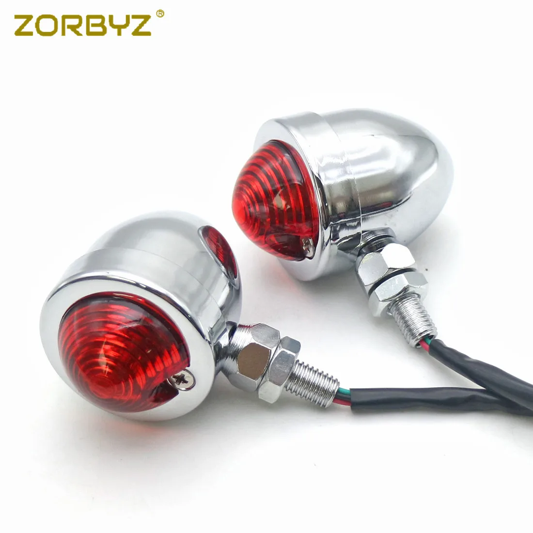 ZORBYZ Universal Motorcycle Black/Chrome Metal Bullet Brake Running Tail Light Indicator For Harley Suzuki Kawasaki Custom