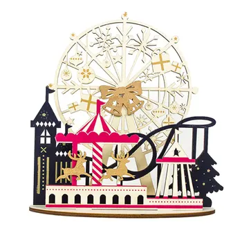 

INS Style Christmas Wooden Painted Ornaments Xmas DIY Homemade Set Ferris Wheel Angel Tower Elk Elderly Creative Gift for Kids
