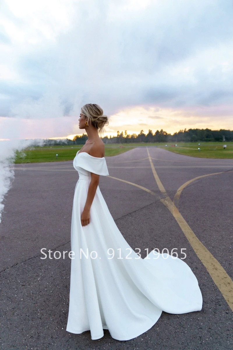Off the Shoulder Vestidos De Novia Removeable Train Satin Mermaid Wedding Dresses Africa Country Bridal Gowns Made