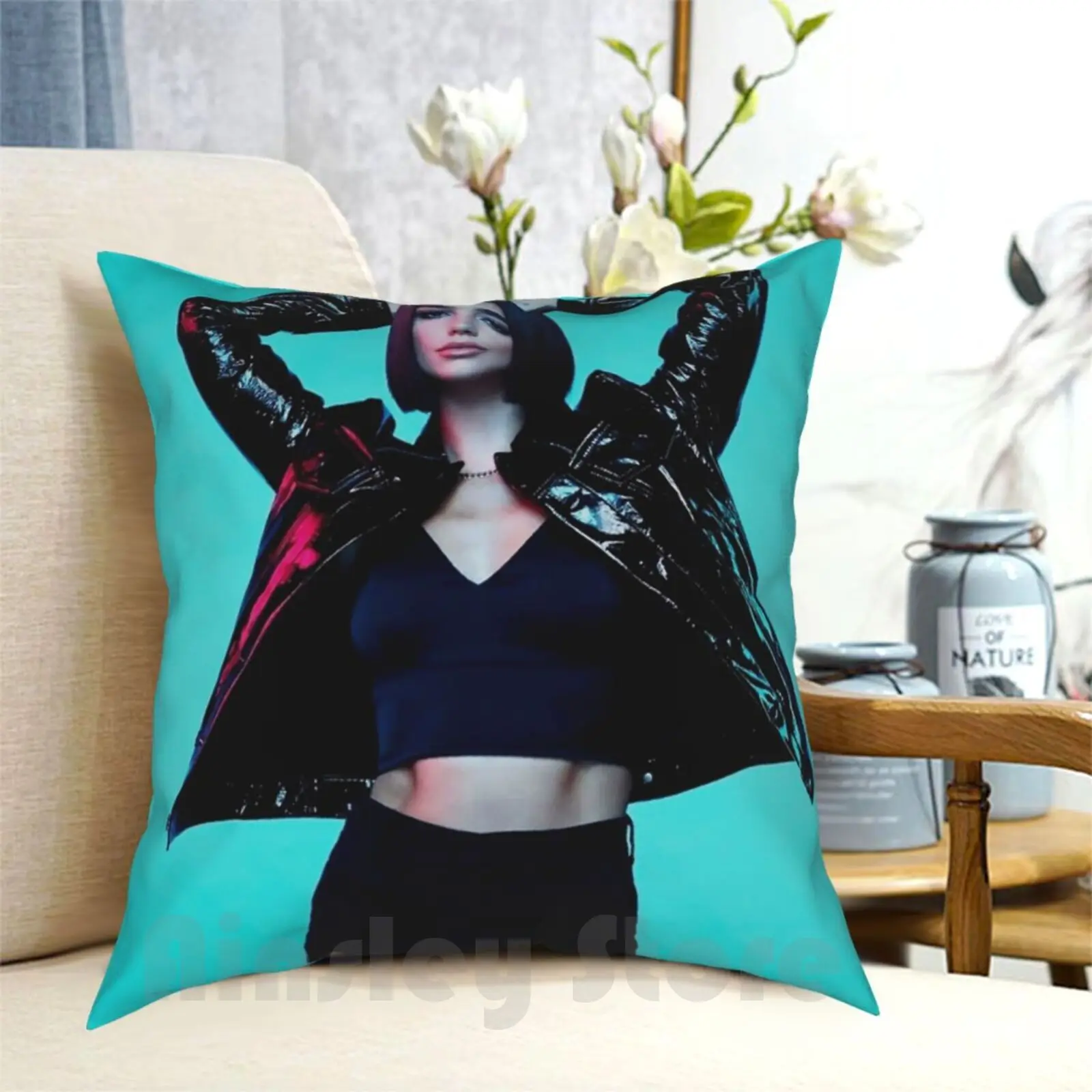 Blue Pillow Case Printed Home Soft Throw Pillow Cute Singer Lipa Beauty Womens Music News Top