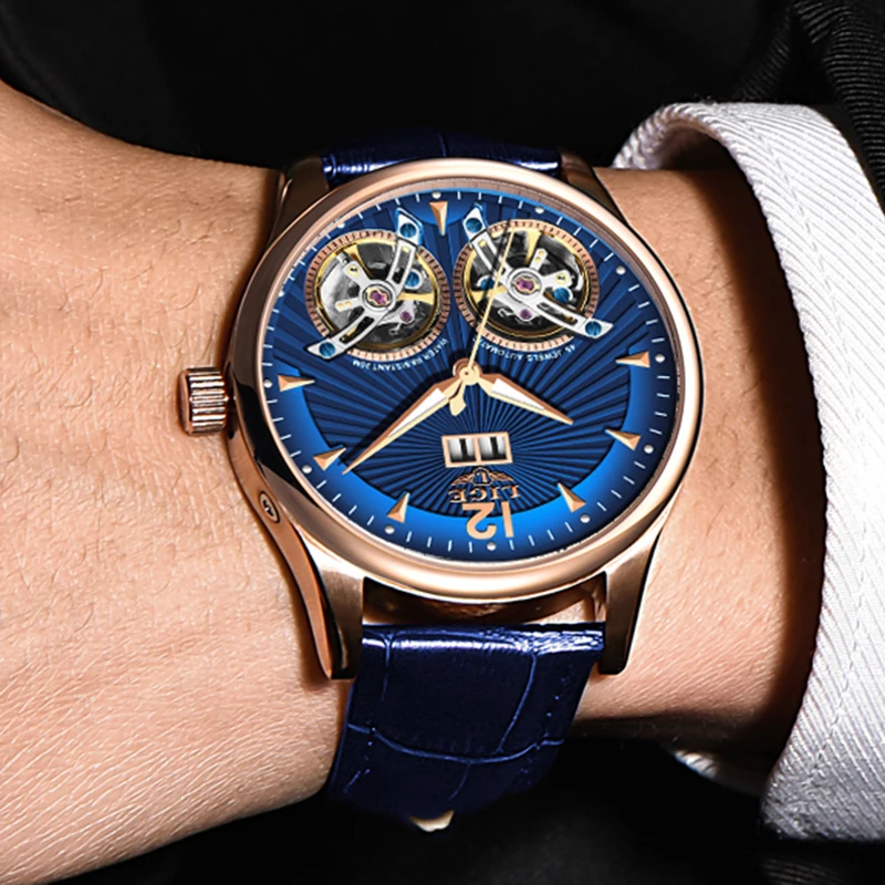 New Lige Men Watches Luxury Leather Double Tourbillon Mechanical Watch Men Fashion Business-5