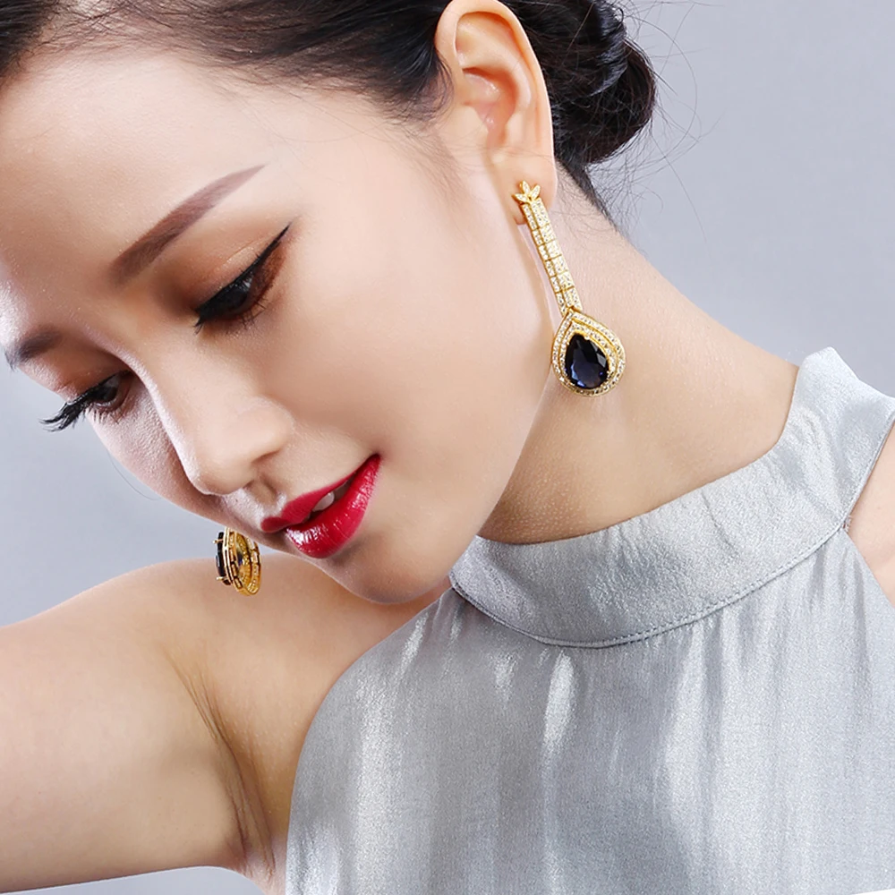 Big waterdrop earrings for wedding party luxury color jewelry jewellery white Green Black Red and Gold colors large drop earring