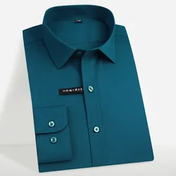 Regular ajuste masculino manga longa estiramento fácil cuidados camisa formal escritório de negócios/trabalho wear fibra de bambu sólido social vestido camisas