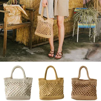 

Cotton Handmade Straw Woven Bag Fashion Leisure Beach Hollow Out Shoulder Storage Totes Braided Hand Bag Handbag For Women Bags