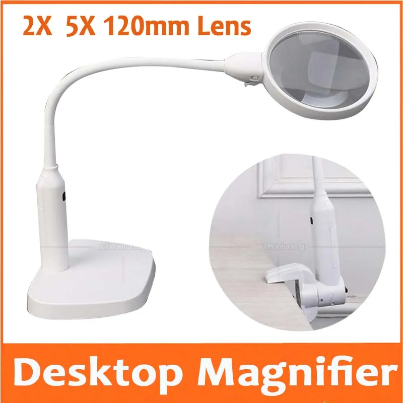 

2X 5X Illuminated Desttop Table Magnifier Sewing Embroidery Magnifying Glass for Reading Watch Cellphone Repair with LED Lamps