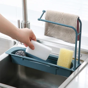 

Over Sink Organizer Expandable Draining Rack Sponge Soap Holder Rag Drying Rack Plastic Kitchen Accessories Drainer Storage Tray