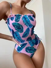 Maillot de bain une pièce, Sexy, froissé, à volants, imprimé feuilles, vêtements de plage, Monokini, pour femmes, nouvelle collection, 2021 