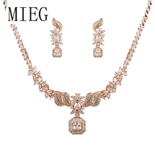 MIEG бренд Роскошный кубический цирконий Кристалл ожерелье и серьги Свадебные ювелирные изделия набор в золотистый/Серебристый покрытием