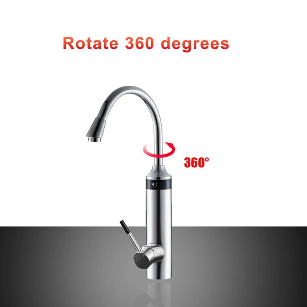 CABWEHOME Kitchen Instant Electric Faucet Digital Display Bathroom Stainless Steel Shell Hot Cold Water Heater Tap 3000W