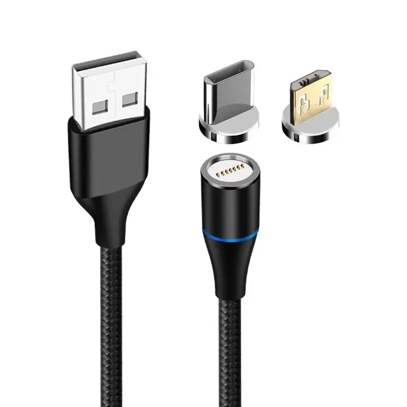 360 Вращающийся Круглый 3A Магнитный USB к type C+ Micro USB Мужской QC 3,0 кабель для быстрой зарядки для samsung Huawei Xiaomi HTC Androi - Цвет: Черный