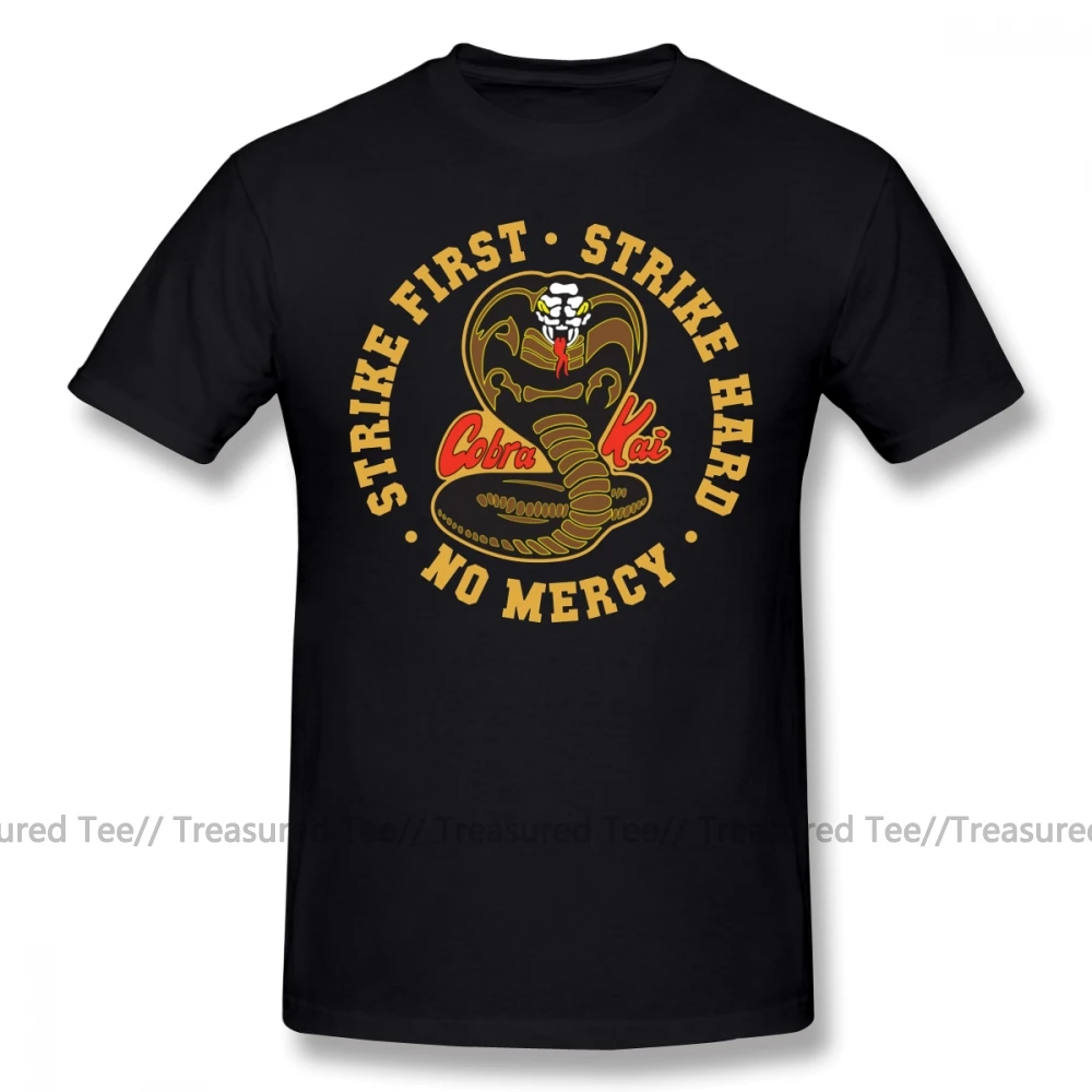 Детская футболка для каратэ футболка с логотипом Cobra Kai Strike First Strike Hard No Mercy HD Базовая футболка с короткими рукавами 4xl Мужская футболка - Цвет: Black