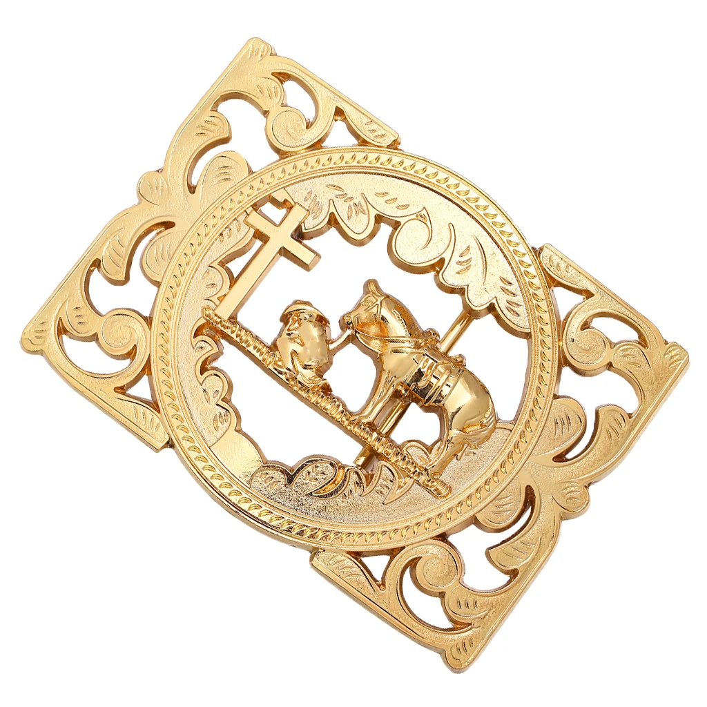 Western Belt Buckle Gold Knight Horse Rodeo Cowboy Large Hip-Hop Metal Belt Replacement Clamp Parts Jewelry for Men and Women