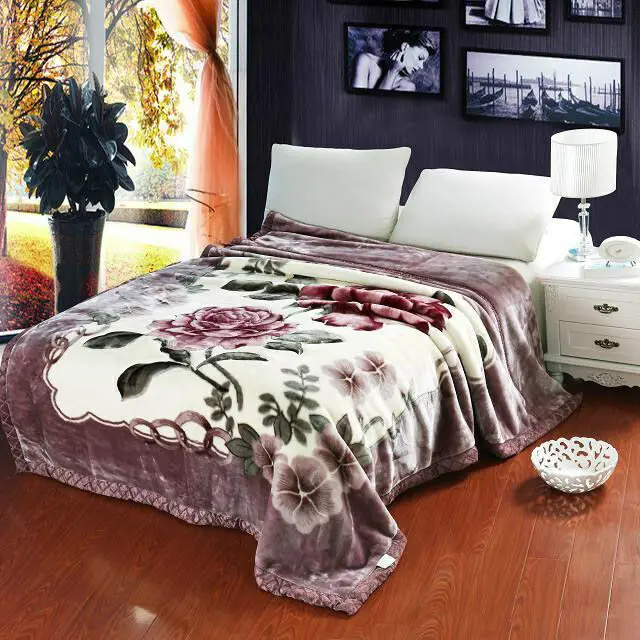 Утолщенное одеяло Raschel, Двухслойное, зимнее, теплое, супер мягкое, цветочное, свадебное покрывало для кровати