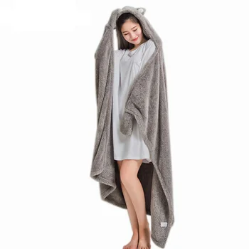 

Women Hooded Warm Blankets Coral Velvet Shawl Lazy Multifunctional Office Air-conditioned Lunch Break Blanket Sofa Throw Plaid