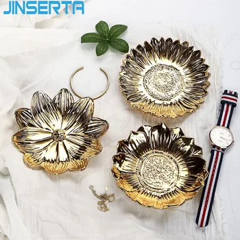 

JINSERTA Ceramic Storage Tray Gold Jewelry Display Plate Pineapple Earrings Rings Cosmetic Organizer Desktop Decor Tray
