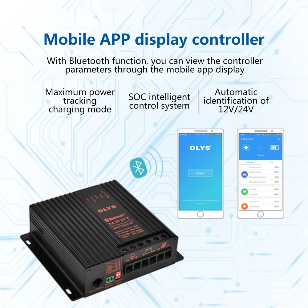

20A 12v/24v Solar Controller With Bluetooth Adaptive Solar Charging Controller Intelligent Controller Car Home Power Supply