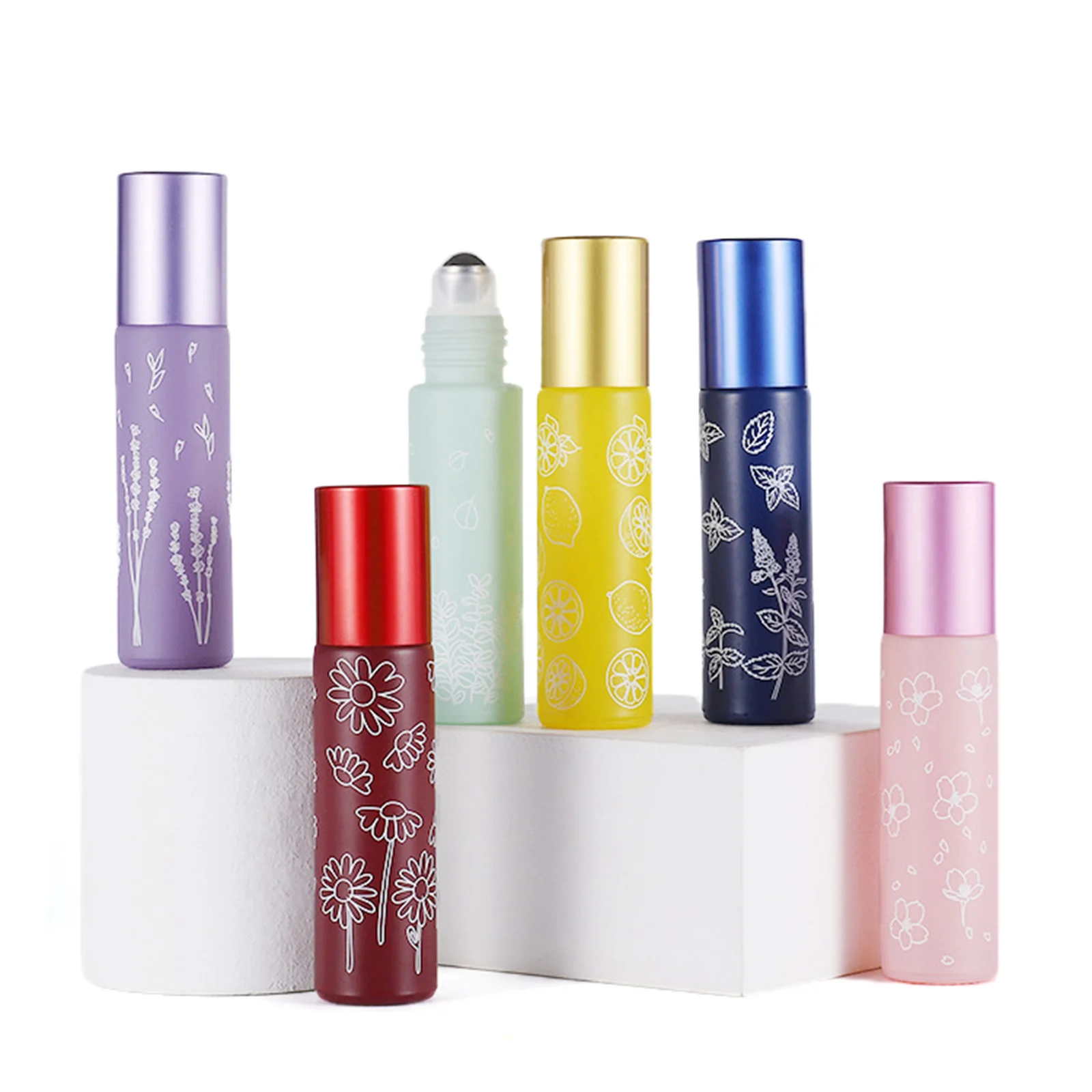 

6pcs/lot 10ml Portable Frosted Colorful Thick Glass Roller Essential Oil Perfume Bottles Refillable Rollerball Bottle For Travel