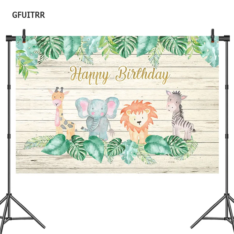 GFUITRR Tropical Jungle Photography Backdrop Wildlife Photo Background Wood Lion Elephant Giraffe Zebra Vinyl Booth Props | Электроника