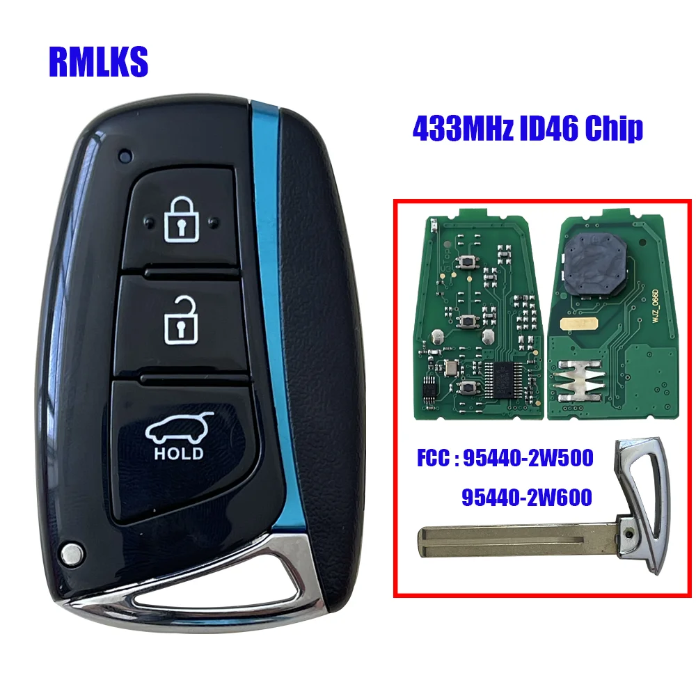 Умная деталь 3 кнопки 433 МГц чип ID46 для Hyundai Santa Fe 2012-2015 идентификатор FCC: 95440 2W500 / 2W600 |