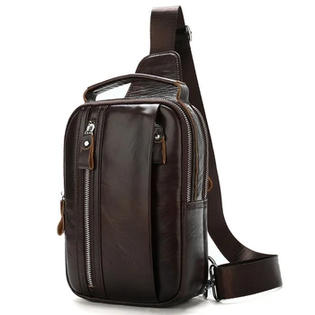 

Genuine Leather Men Chest Bag Quality Cow Leather Men`s Waist Pack Fashion Business Men Leather Chest Bag Men Massenger Bags