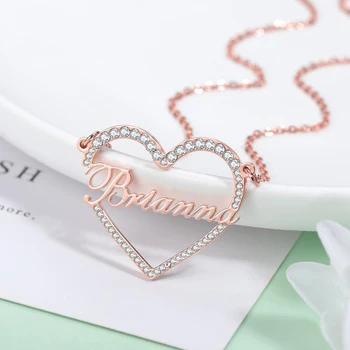

New Custom Heart Name Necklace Stainless Steel Custom Charm Nameplate Necklace Iced out Name Necklace for Women's Jewelry Gift