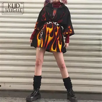 

Gothic Women's Shirt Summer Blouses Punk Girl Harajuku Shirts Hell Flame Print Tops Blusas Loose Short Sleeve Fashion Top Female