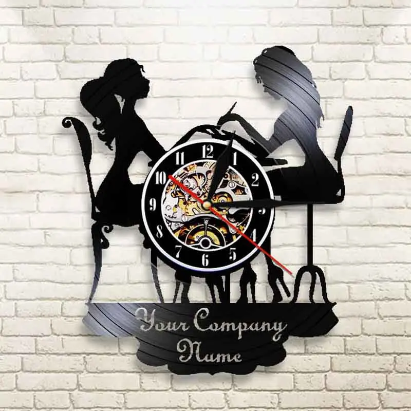 

Customized Wall Clock DIY Nail Salon Name Vinyl Record Clock Wall Watch with Your Logo Salon Beauty Shop Wall Sign Home Decor