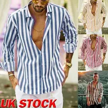 Новые мужские модные хлопковые льняные рубашки с длинными рукавами Летняя Повседневная полосатая блузка свободный удобный топ